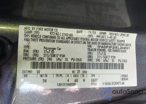 2014 Ford Focus Se из США, поврежденный, VIN 1FADP3F20EL204591